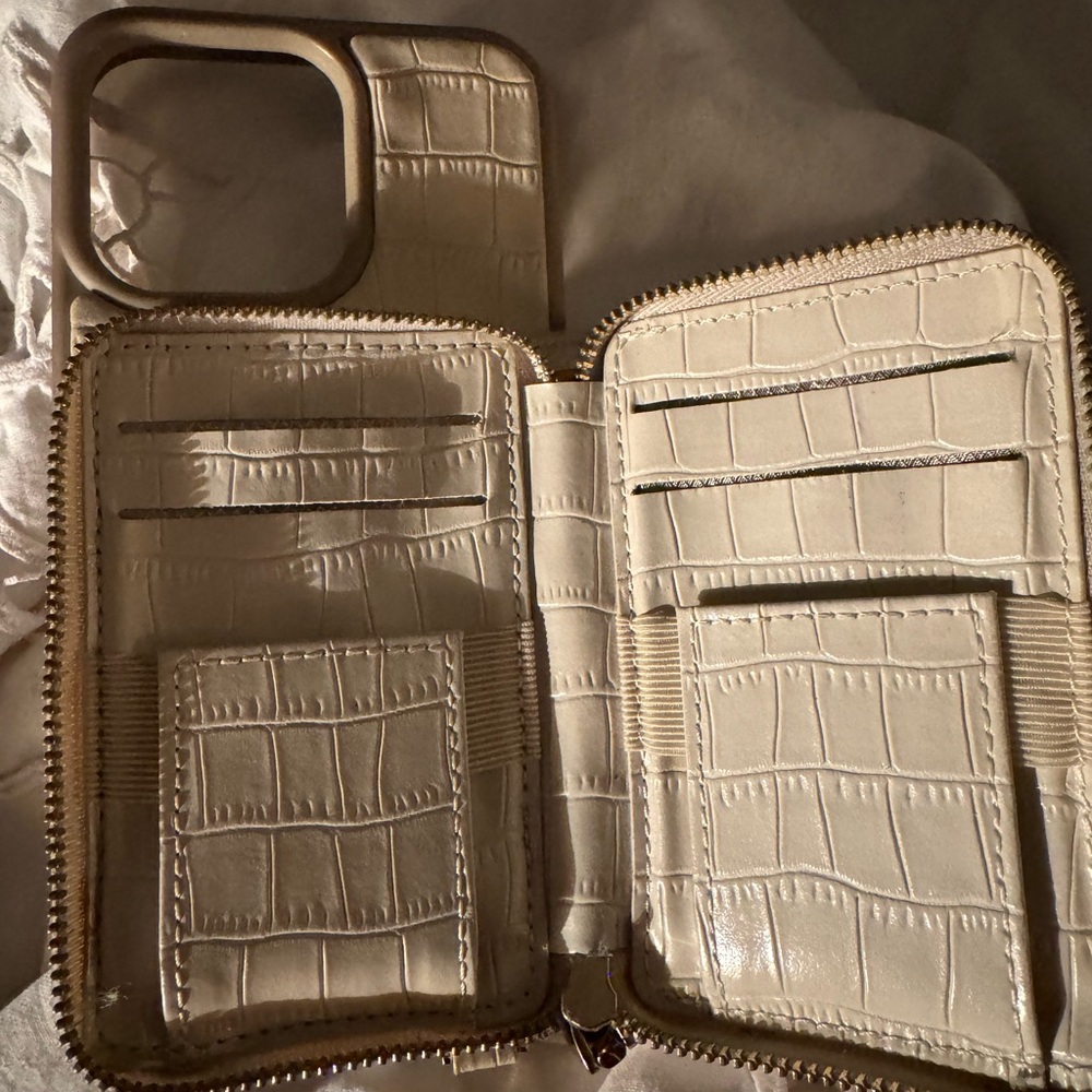 Cream Croc-Embossed Wallet Phone Case